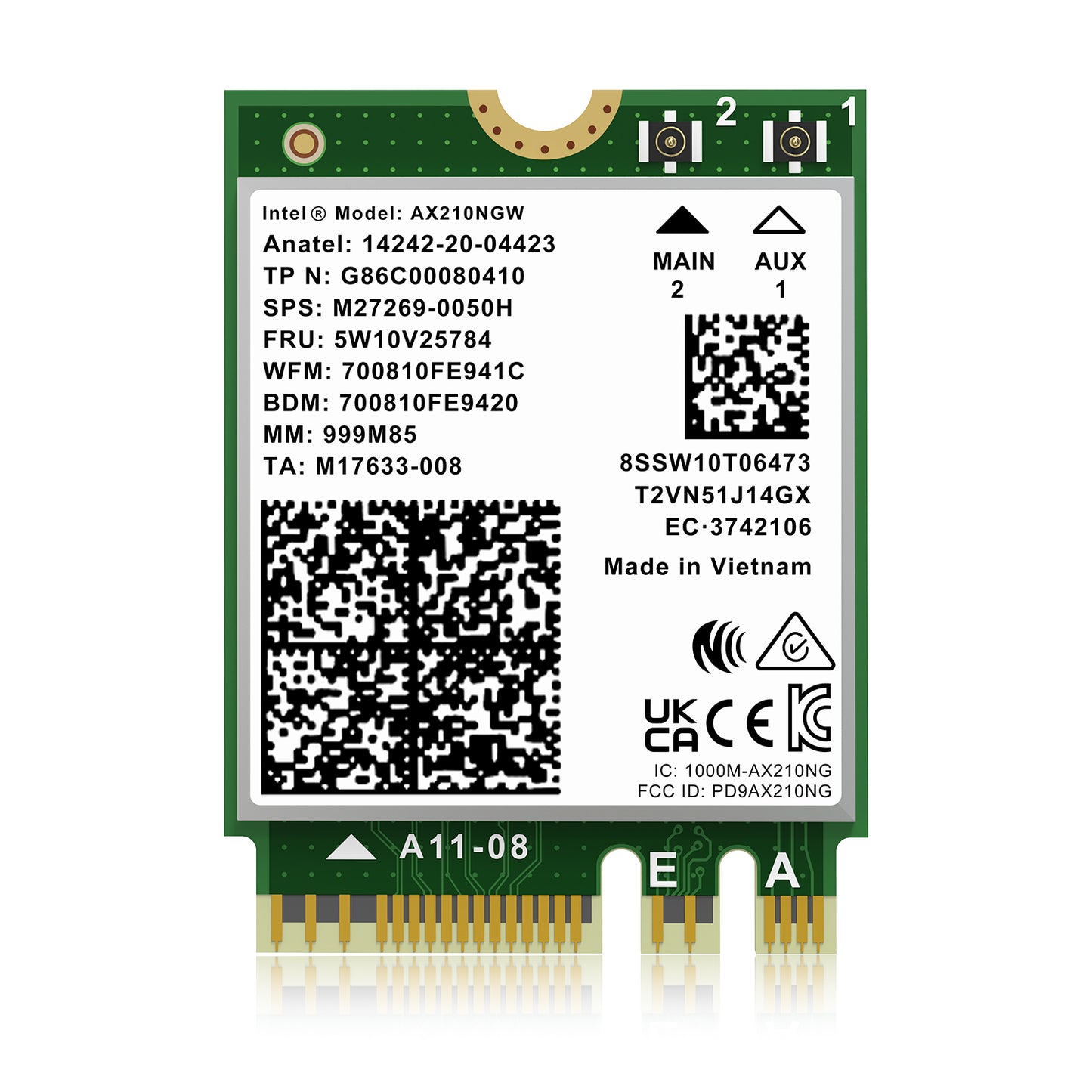 WiFi 6E Wireless Card Intel AX210 NGW Bluetooth 5.3 Tri-Band 5400Mbps Network Adapter for Laptop Support Windows 10/11 (64bit) M.2/NGFF
