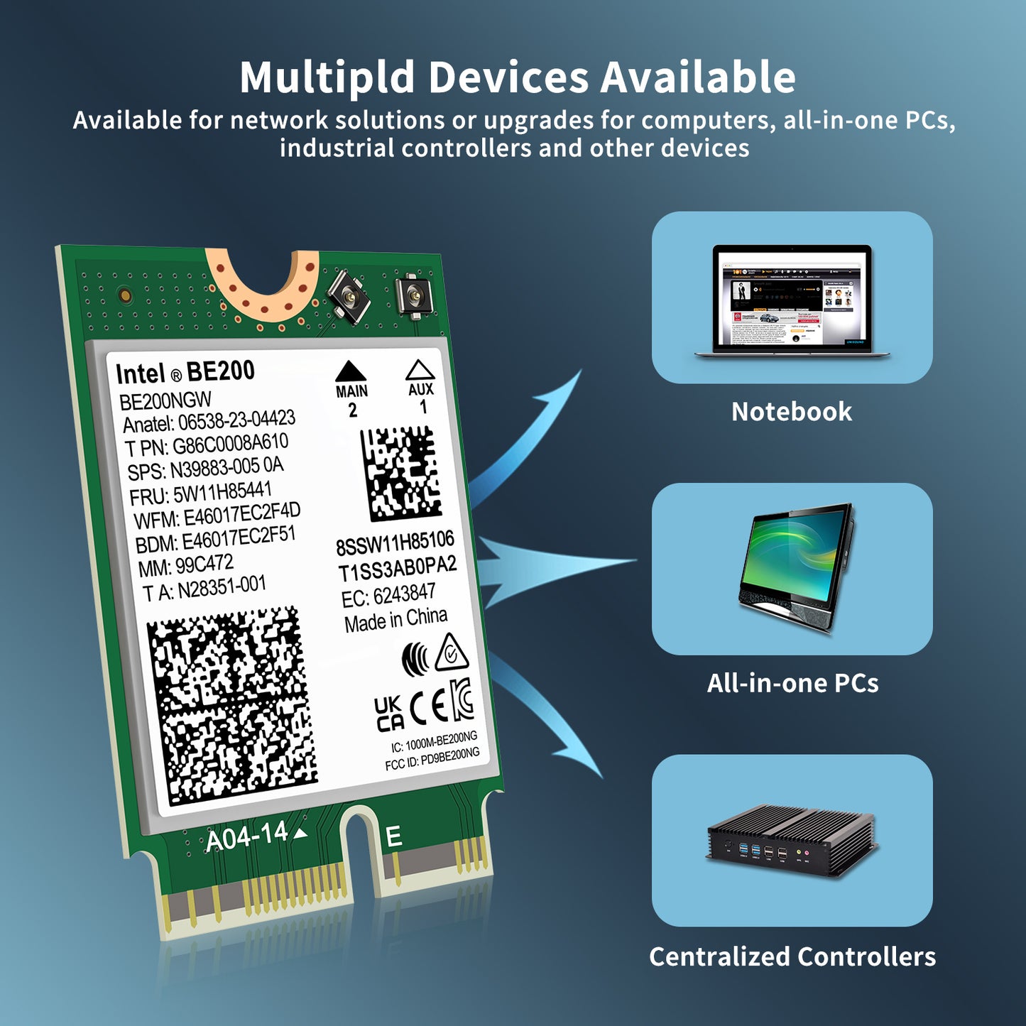WiFi 7 Wireless Card Intel BE200 NGW, Bluetooth 5.4, 5800Mbps M.2/NGFF Not Support AMD, Only Supports Intel 12th Generation and Above CPUs Windows 10/11 (64bit), Linux