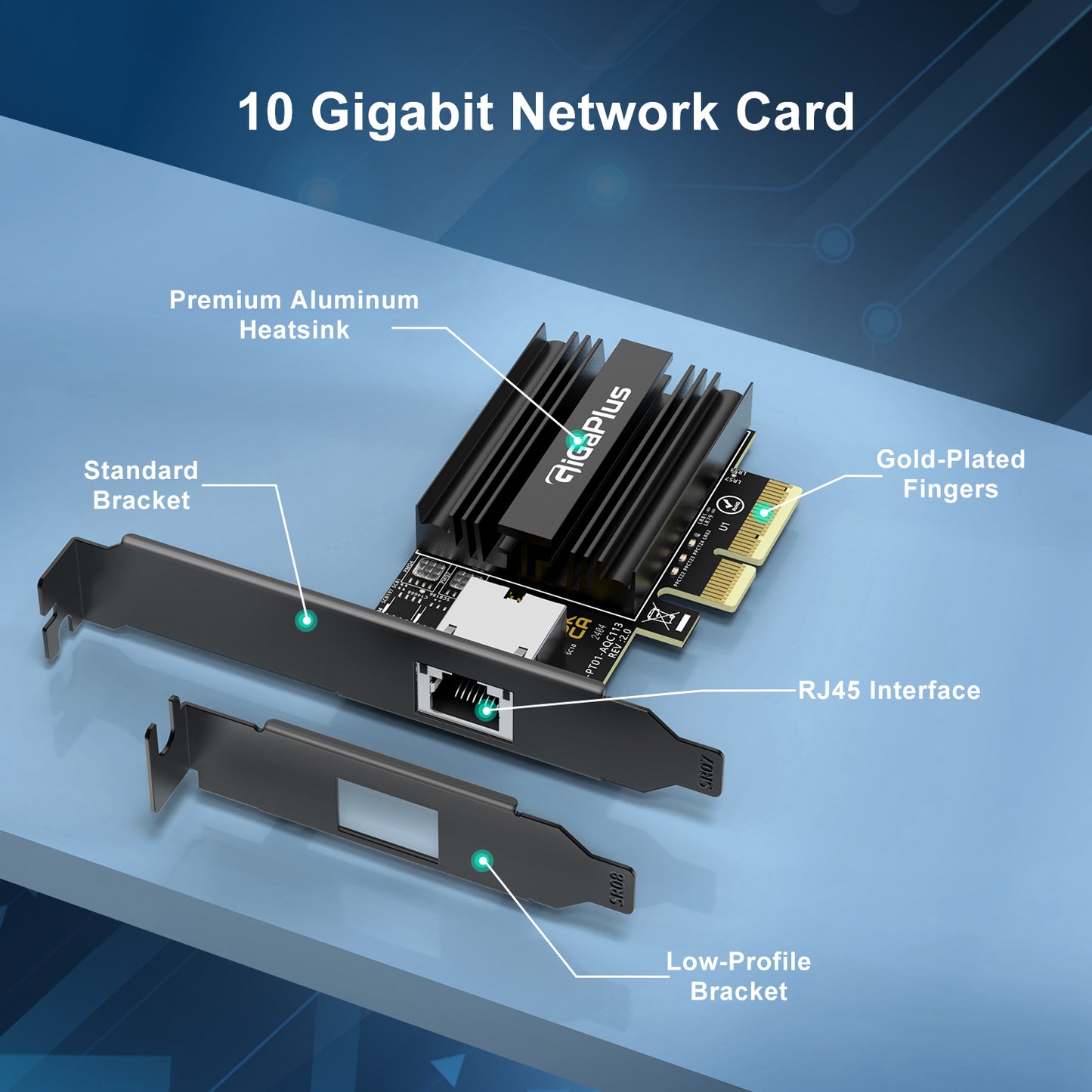 10Gbe PCI-e Network Card, AQC113 Controller, 10G Base-T RJ45 Port NIC Card, GiGaPlus 100/1000/2500/10000Mbps Ethernet Card, 10Gb Ethernet Adapter Support Windows10/11/Windows Server/Linux