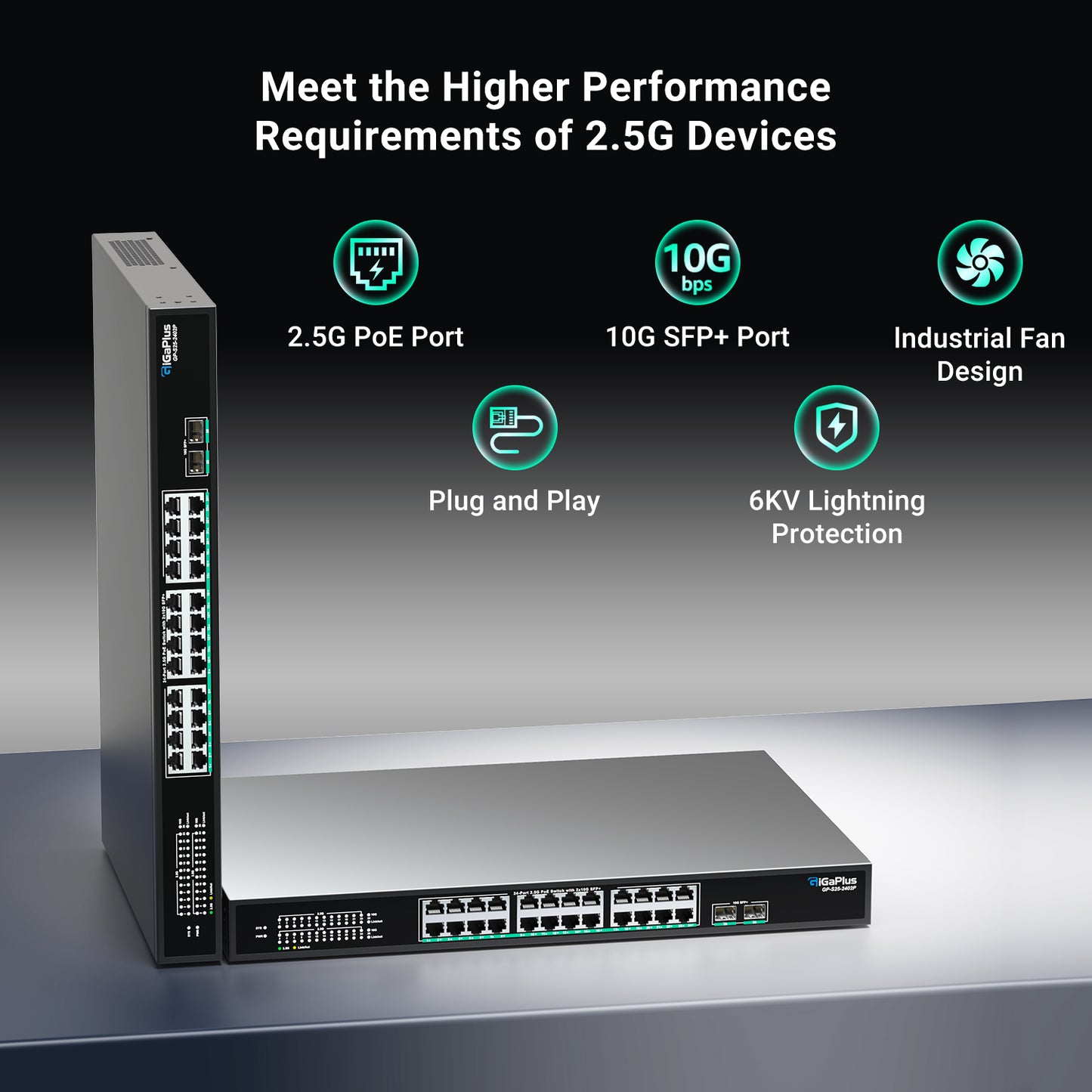26 Port 2.5Gb Unmanaged PoE Switch with 2.5G Base-T PoE Ports and 10G SFP Uplink, 802.3af/at , 160Gbps Switching Capacity, GigaPlus 2.5G PoE Switch for 2.5G NAS/PC, WiFi6 Router, Wireless AP