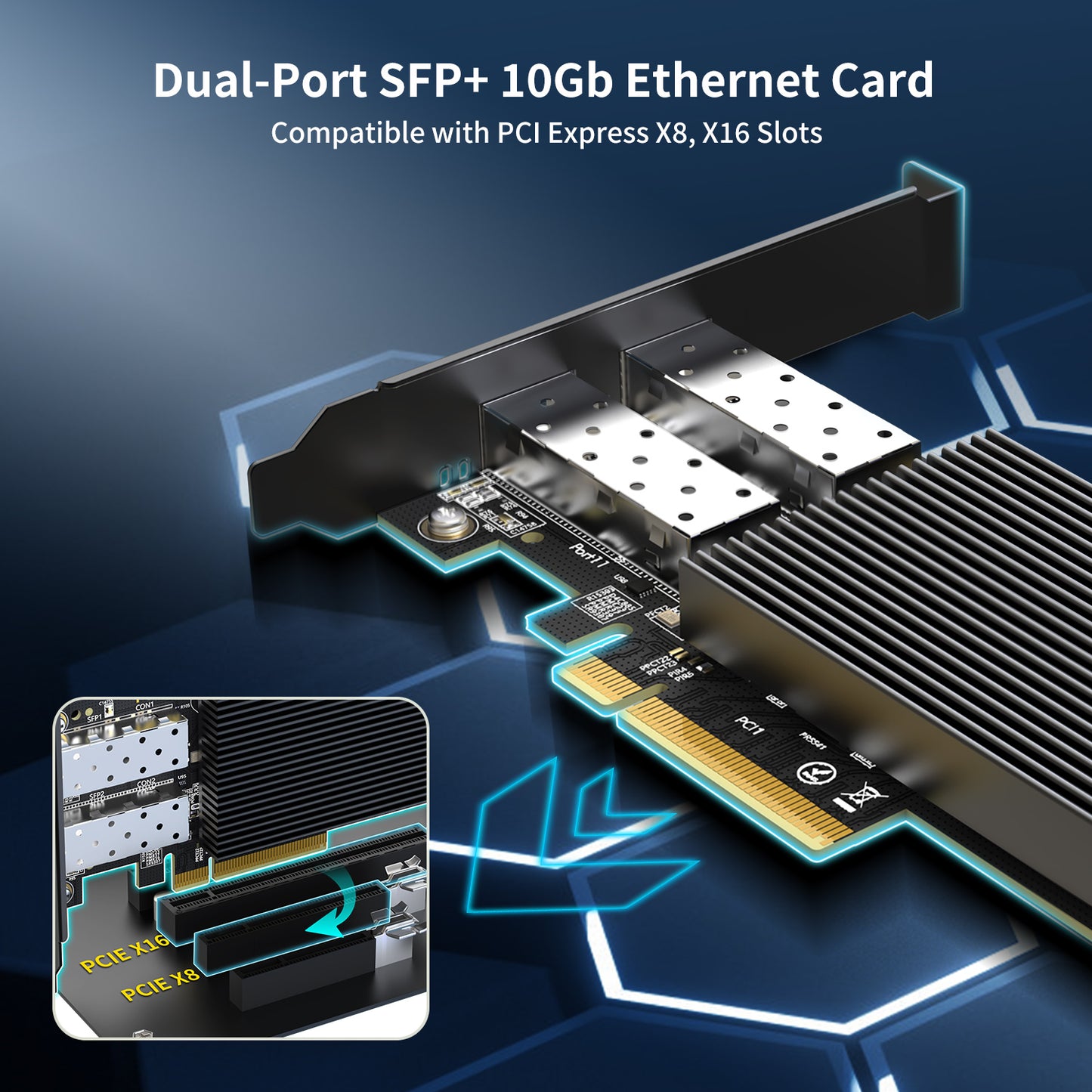 10Gb Ethernet Card with 82599ES (X520-DA2) Controller, GiGaPlus 10GB PCI-E Network Card Adapter, Dual LAN SFP+ Ports, Supports Windows/Windows Server/VMware Functions for 10Gbe Networking NAS