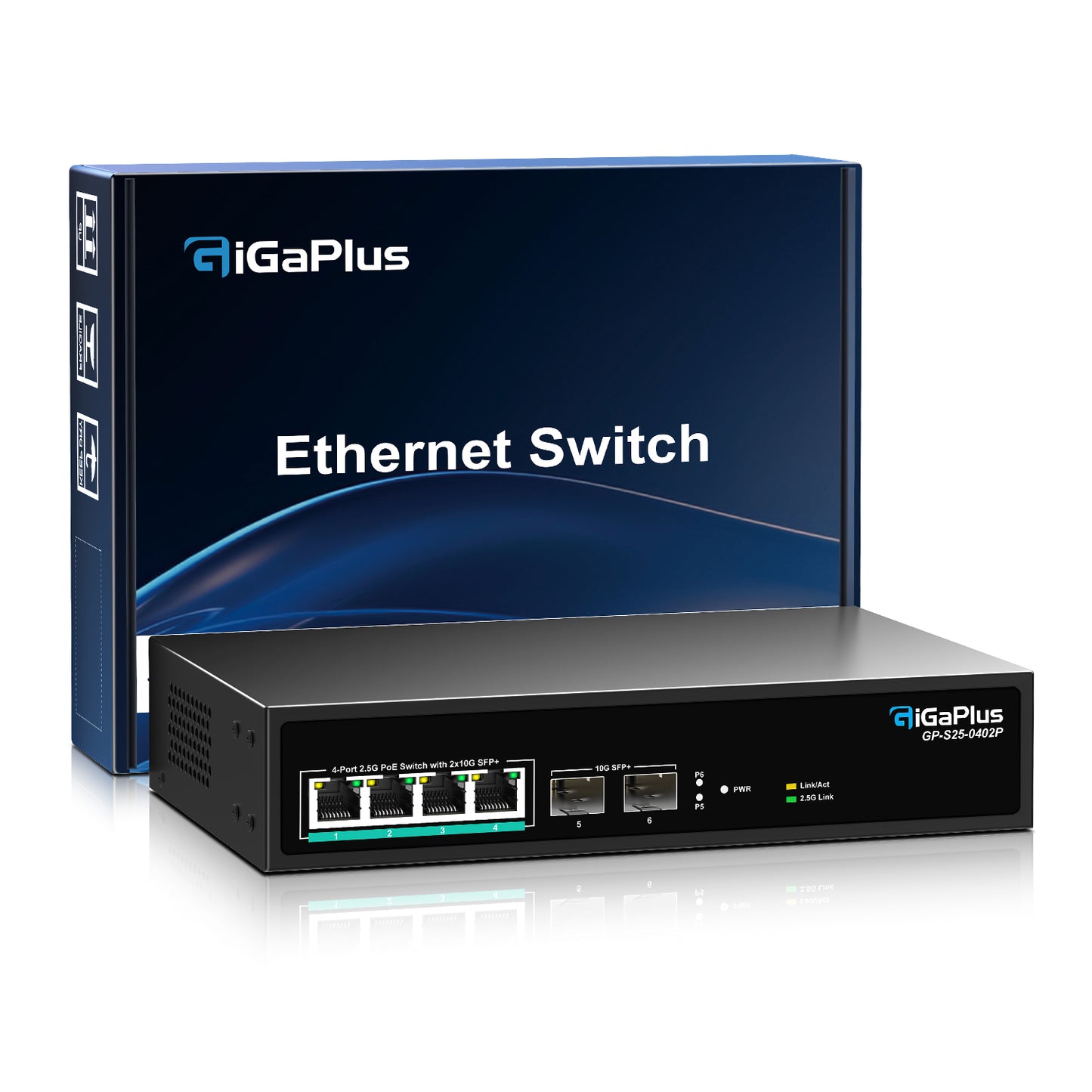 6 Port 2.5Gb Unmanaged PoE Switch with 4*2.5G Base-T PoE Ports, 2*10G SFP+ Uplink, 802.3af/at (PoE+), 60Gbps Switching Capacity, for 2.5Gb NAS/PC, WiFi6 Router, Wireless AP