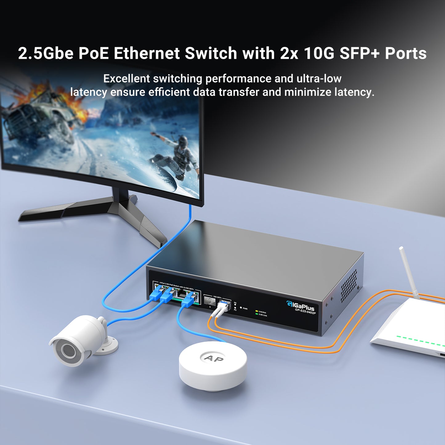 6 Port 2.5Gb Unmanaged PoE Switch with 4*2.5G Base-T PoE Ports, 2*10G SFP+ Uplink, 802.3af/at (PoE+), 60Gbps Switching Capacity, for 2.5Gb NAS/PC, WiFi6 Router, Wireless AP