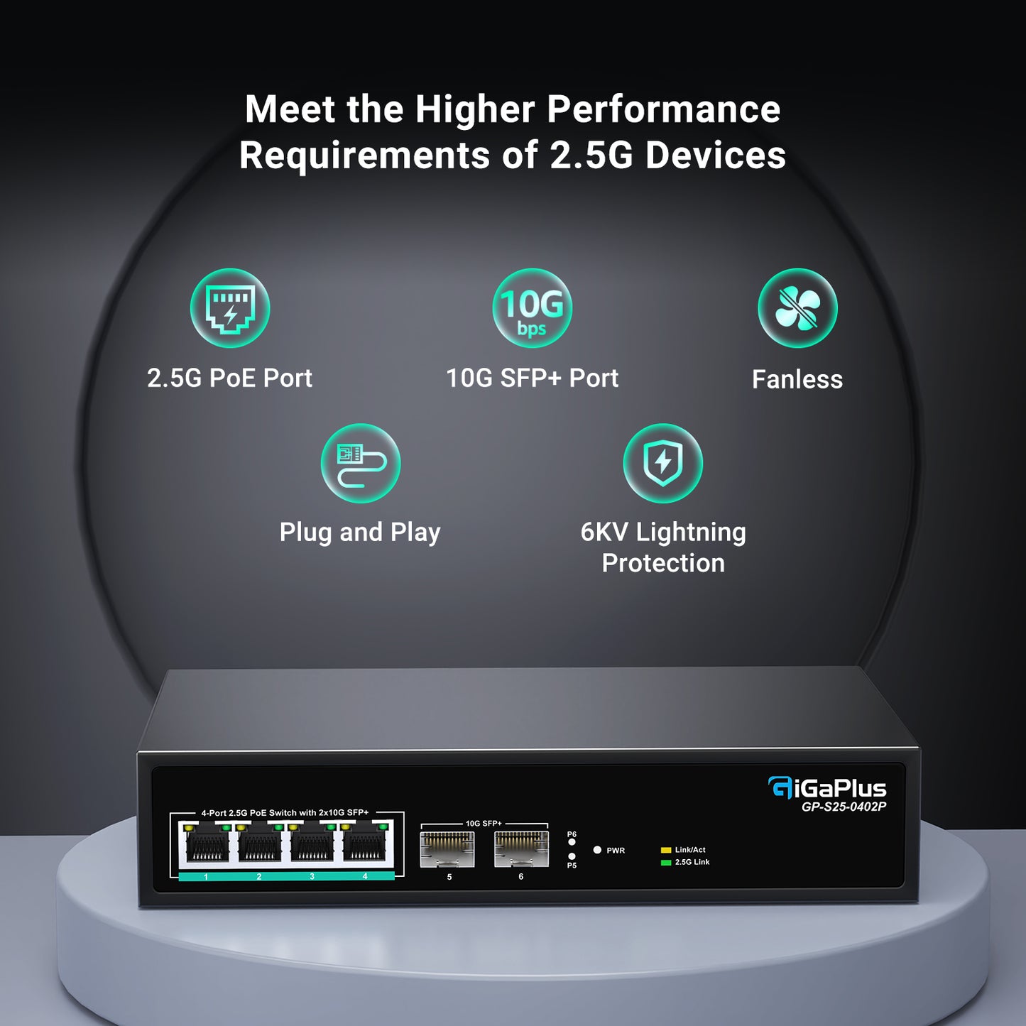 6 Port 2.5Gb Unmanaged PoE Switch with 4*2.5G Base-T PoE Ports, 2*10G SFP+ Uplink, 802.3af/at (PoE+), 60Gbps Switching Capacity, for 2.5Gb NAS/PC, WiFi6 Router, Wireless AP