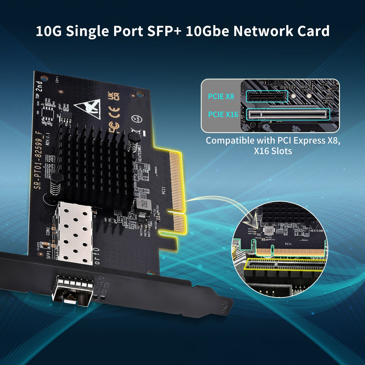 10Gbe PCI-E NIC with 82599EN(X520-DA1) Controller, 10Gb Single Port SFP+ PCI-E Network Card, GiGaPlus 10Gbps PCI Express Ethernet LAN Adapter, Supports Windows/Windows Server/VMware