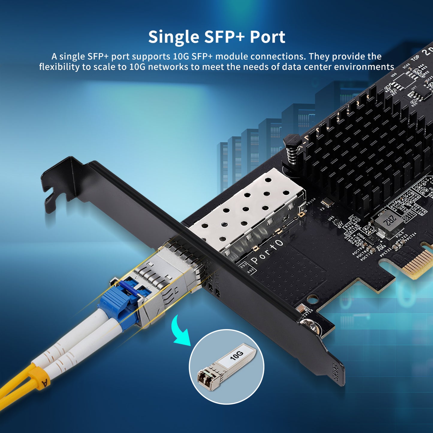 10Gbe PCI-E NIC with 82599EN(X520-DA1) Controller, 10Gb Single Port SFP+ PCI-E Network Card, GiGaPlus 10Gbps PCI Express Ethernet LAN Adapter, Supports Windows/Windows Server/VMware