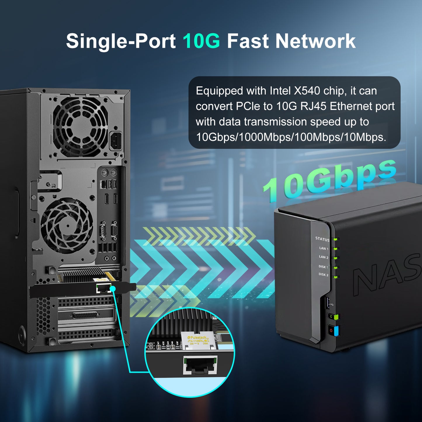 10Gb RJ45 PCI-E Network Card with X540 Controller, Single 10Gbe PCI-E NIC, Support Windows/Linux/ESX Servers