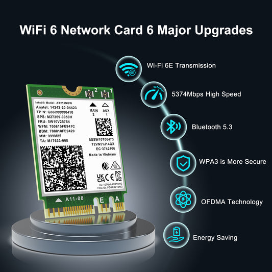 WiFi 6E Wireless Card Intel AX210 NGW Bluetooth 5.3 Tri-Band 5400Mbps Network Adapter for Laptop Support Windows 10/11 (64bit) M.2/NGFF