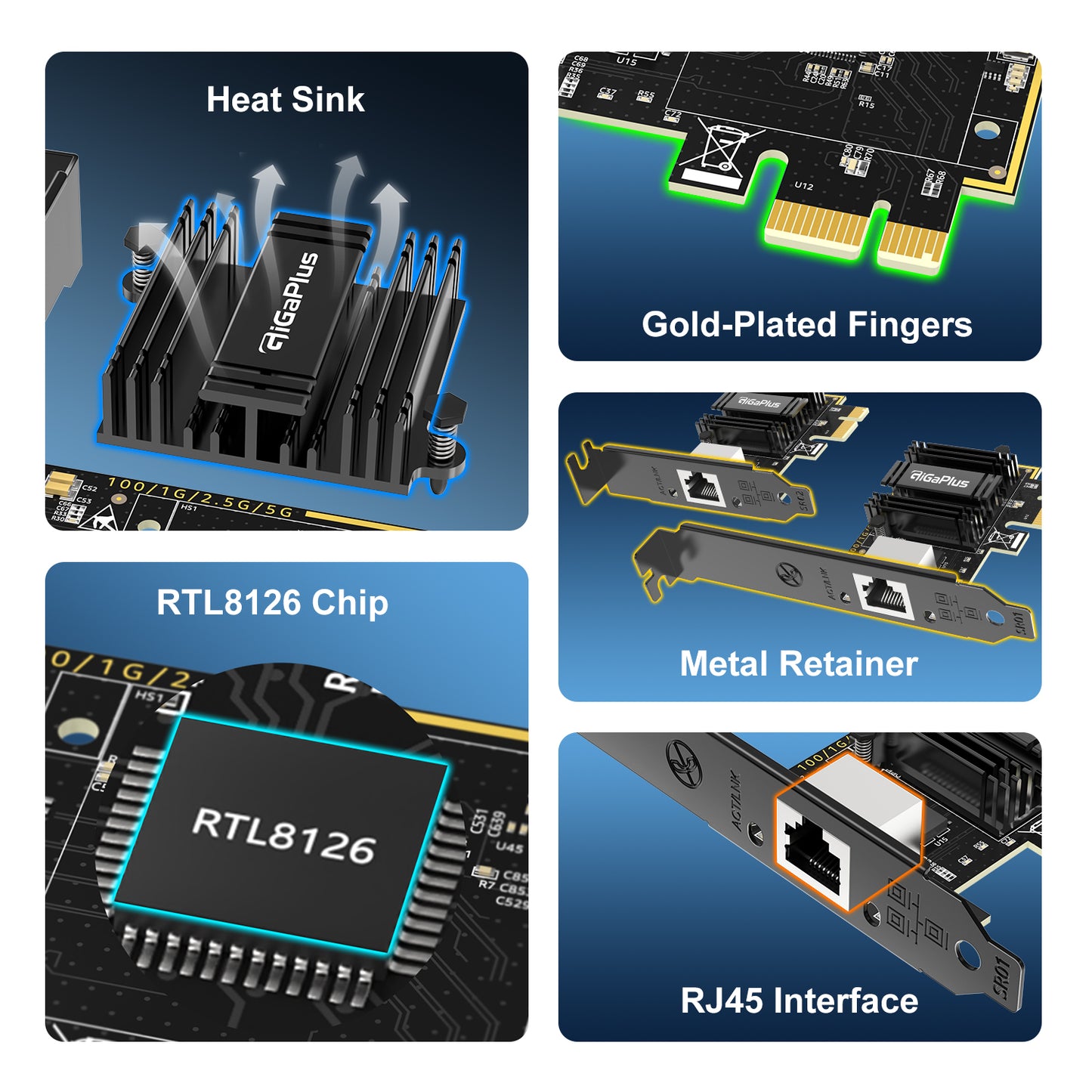 5Gb PCIe Network Card Realtek RTL8126 Controller, 5Gbe RJ45 Port NIC Card Support WOL, 5Gb Base-T Ethernet Adapter for Windows10/11/Windows Server/Linux