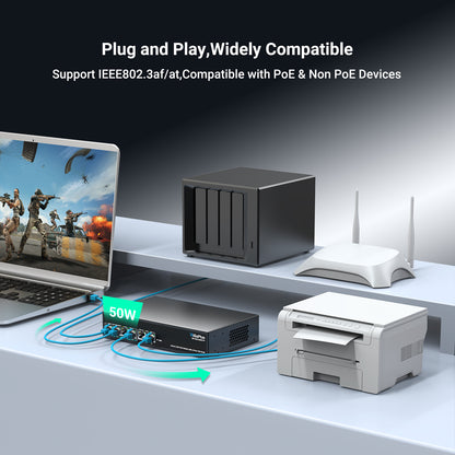 6 Ports 10Gb Unmanaged PoE Ethernet Switch with 4*2.5G Base-T PoE Ports, 2*10G RJ45 Ports. 60Gbps Switching Capacity, GiGaPlus 10Gbps Network Switch for 2.5G/10Gbps NAS/PC, WiFi6 Router, Wireless AP