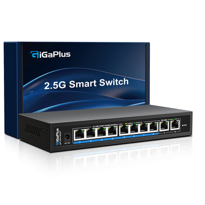 10 Ports 10Gb Unmanaged Ethernet Switch with 8*2.5G Base-T Ports, 2*10G RJ45 Ports. 80Gbps Switching Capacity, GiGaPlus 10Gbps Network Switch for 2.5G/10Gbps NAS/PC, WiFi6 Router, Wireless AP