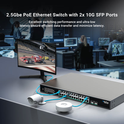 26 Port 2.5Gb Unmanaged PoE Switch with 2.5G Base-T PoE Ports and 10G SFP Uplink, 802.3af/at , 160Gbps Switching Capacity, GigaPlus 2.5G PoE Switch for 2.5G NAS/PC, WiFi6 Router, Wireless AP