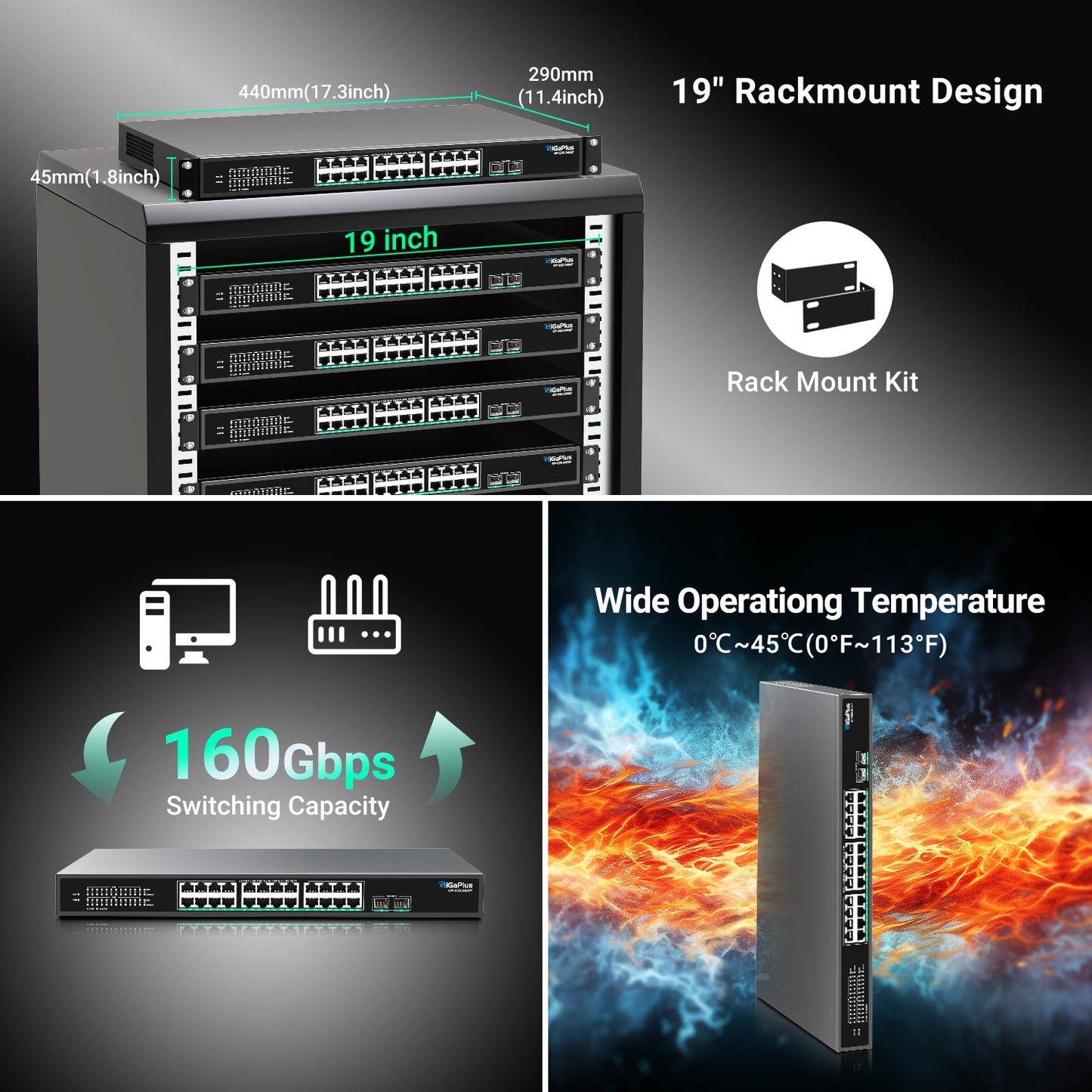 26 Port 2.5Gb Unmanaged PoE Switch with 2.5G Base-T PoE Ports and 10G SFP Uplink, 802.3af/at , 160Gbps Switching Capacity, GigaPlus 2.5G PoE Switch for 2.5G NAS/PC, WiFi6 Router, Wireless AP