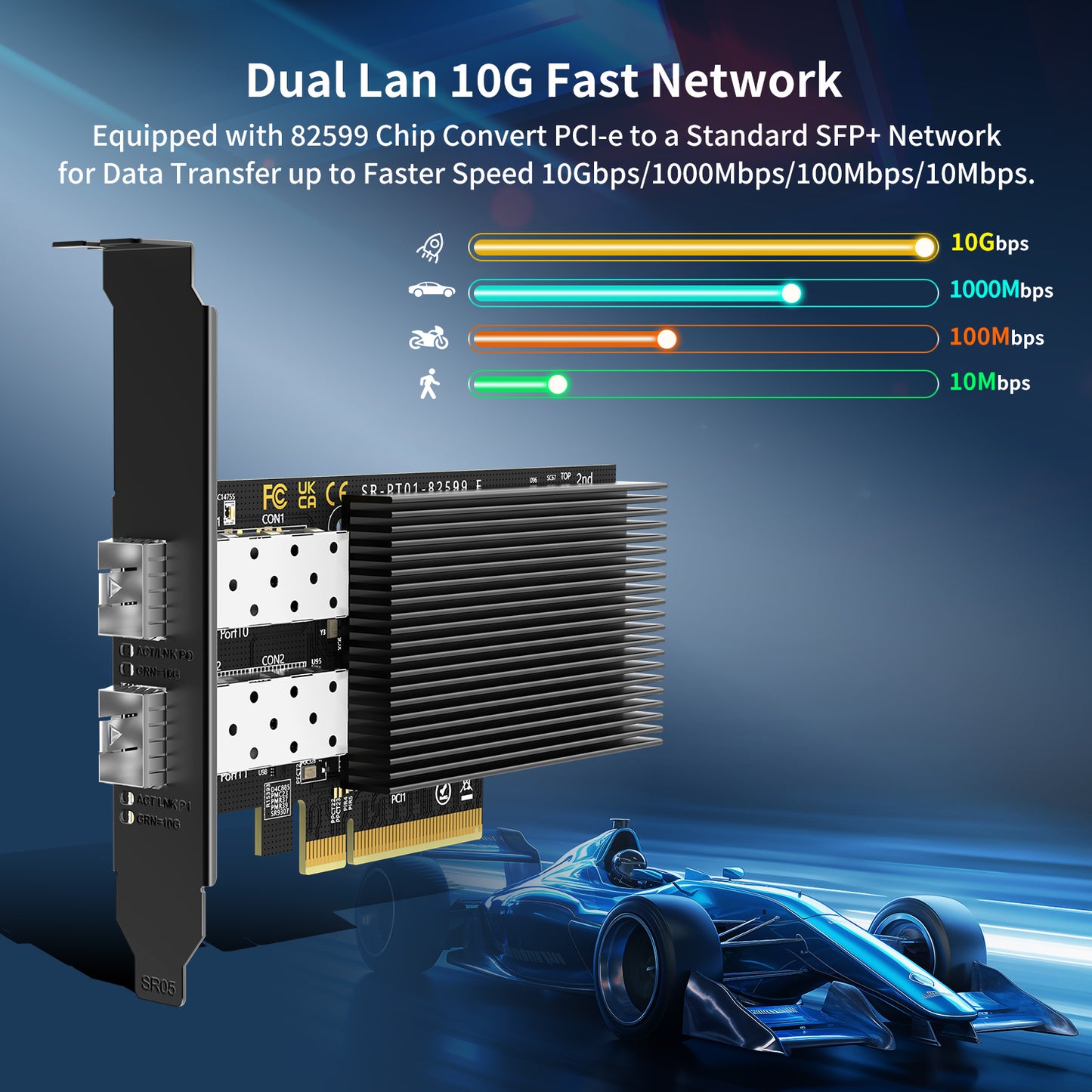 10Gb Ethernet Card with 82599ES (X520-DA2) Controller, GiGaPlus 10GB PCI-E Network Card Adapter, Dual LAN SFP+ Ports, Supports Windows/Windows Server/VMware Functions for 10Gbe Networking NAS