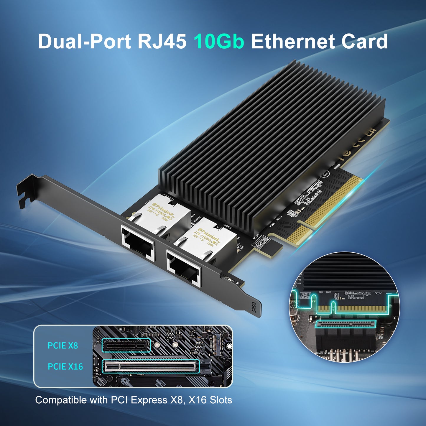 10G Dual RJ45 Port PCI-E Network Card, with X540 Controller, Gigaplus X540-T2 10Gb Ethernet Adapter with 2 * 10Gbe NIC, Support Windows/Linux/ESX Servers