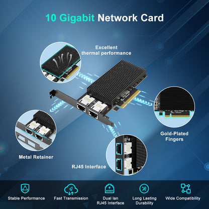 10G Dual RJ45 Port PCI-E Network Card, with X540 Controller, Gigaplus X540-T2 10Gb Ethernet Adapter with 2 * 10Gbe NIC, Support Windows/Linux/ESX Servers