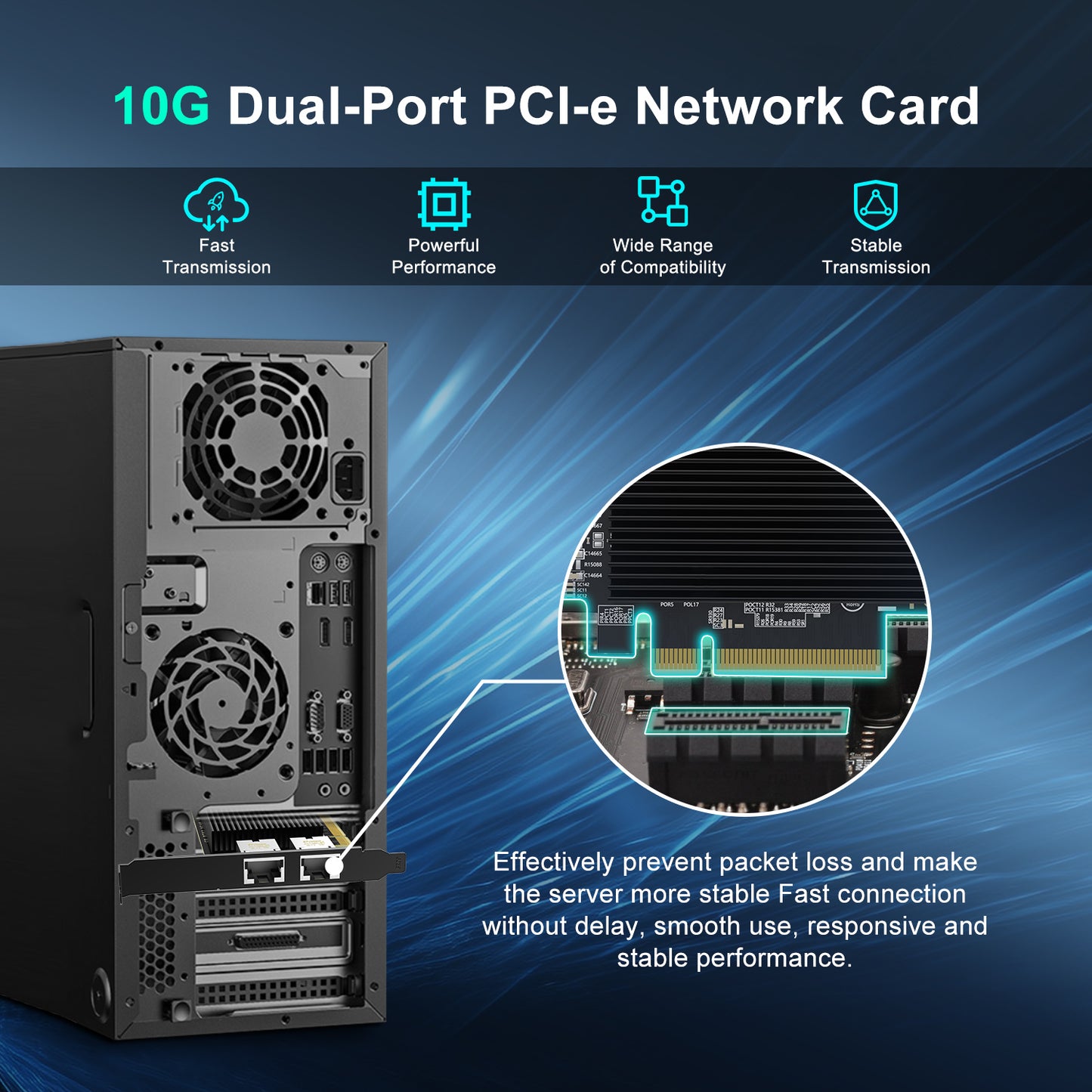 10G Dual RJ45 Port PCI-E Network Card, with X540 Controller, Gigaplus X540-T2 10Gb Ethernet Adapter with 2 * 10Gbe NIC, Support Windows/Linux/ESX Servers