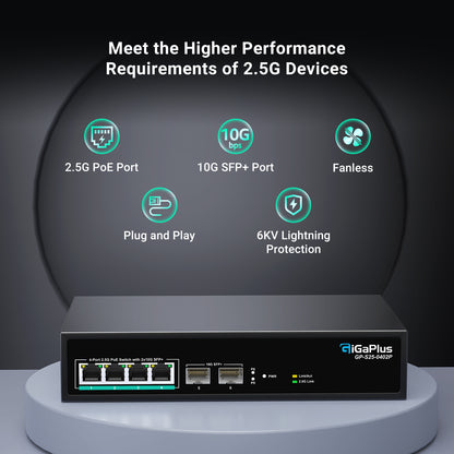 6 Port 2.5Gb Unmanaged PoE Switch with 4*2.5G Base-T PoE Ports, 2*10G SFP+ Uplink, 802.3af/at (PoE+), 60Gbps Switching Capacity,  for 2.5Gb NAS/PC, WiFi6 Router, Wireless AP