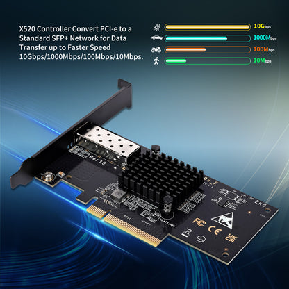 10Gbe PCI-E NIC with 82599EN(X520-DA1) Controller, 10Gb Single Port SFP+ PCI-E Network Card, GiGaPlus 10Gbps PCI Express Ethernet LAN Adapter, Supports Windows/Windows Server/VMware