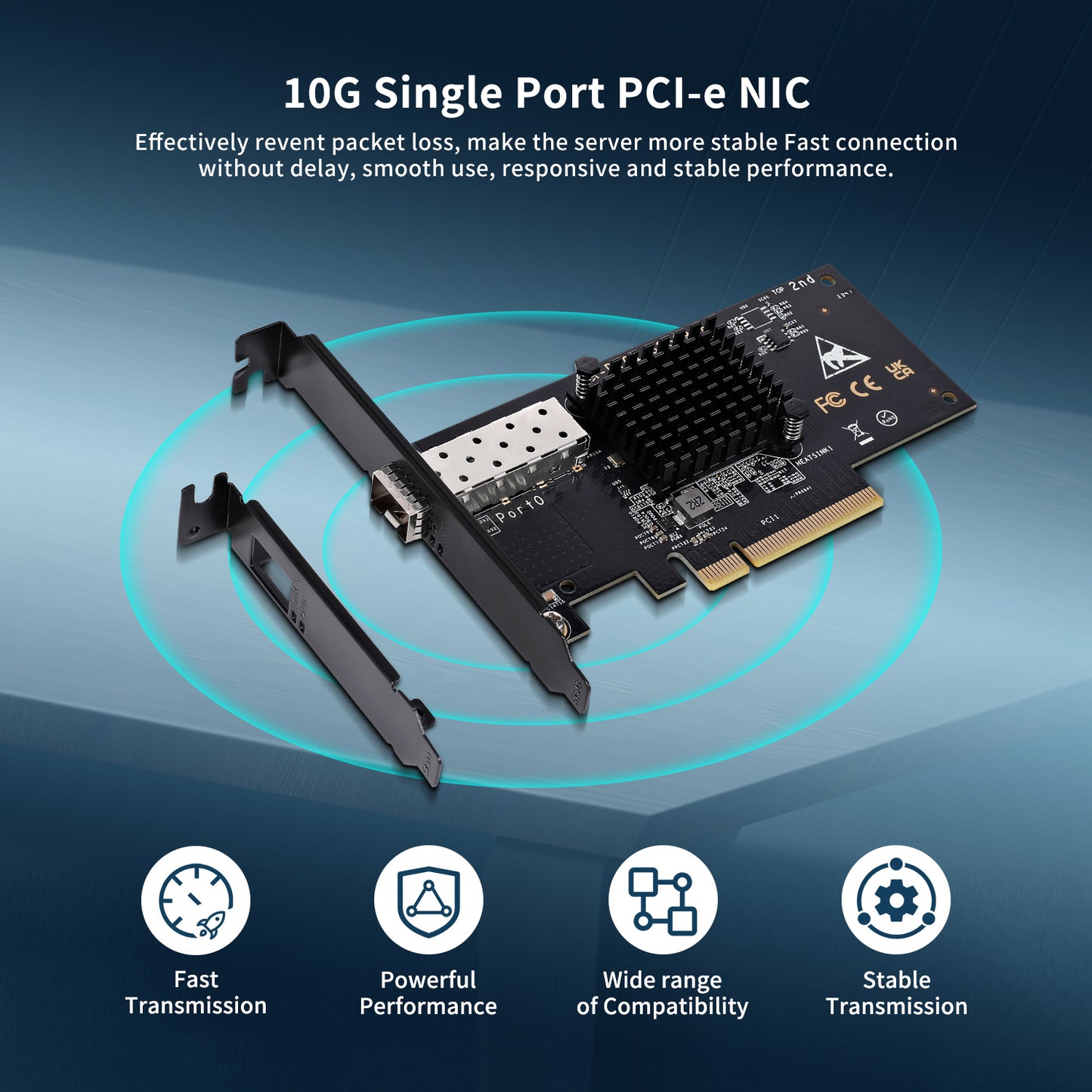 10Gbe PCI-E NIC with 82599EN(X520-DA1) Controller, 10Gb Single Port SFP+ PCI-E Network Card, GiGaPlus 10Gbps PCI Express Ethernet LAN Adapter, Supports Windows/Windows Server/VMware