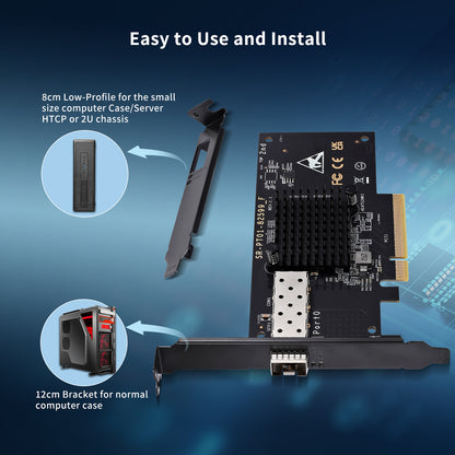 10Gbe PCI-E NIC with 82599EN(X520-DA1) Controller, 10Gb Single Port SFP+ PCI-E Network Card, GiGaPlus 10Gbps PCI Express Ethernet LAN Adapter, Supports Windows/Windows Server/VMware