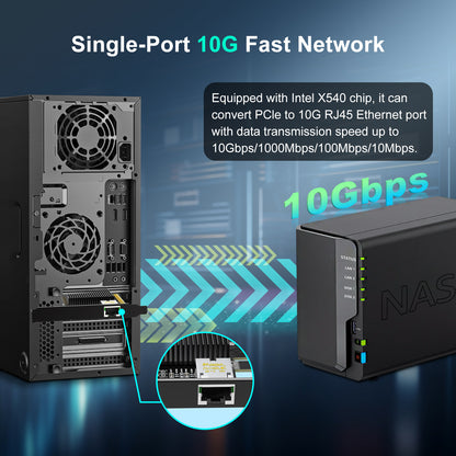 10Gb RJ45 PCI-E Network Card with X540 Controller, Single 10Gbe PCI-E NIC, Support Windows/Linux/ESX Servers