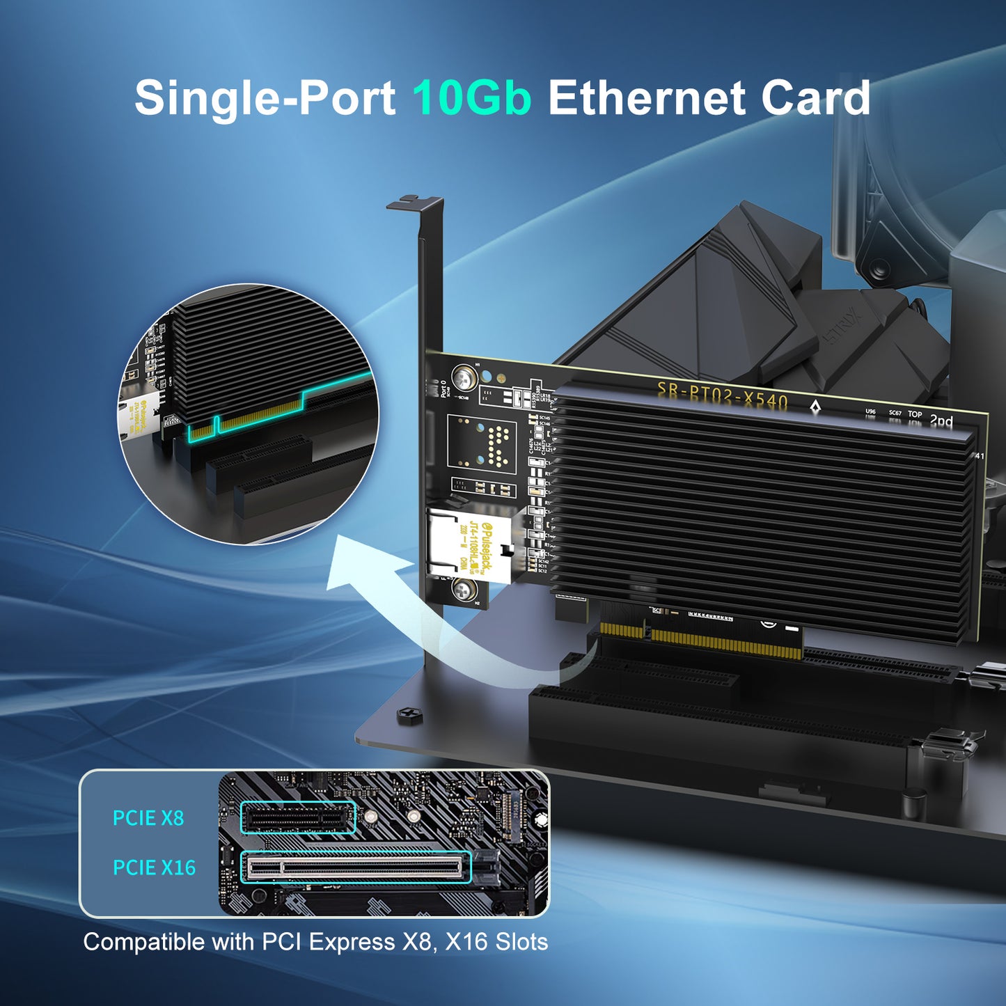 10Gb RJ45 PCI-E Network Card with X540 Controller, Single 10Gbe PCI-E NIC, Support Windows/Linux/ESX Servers