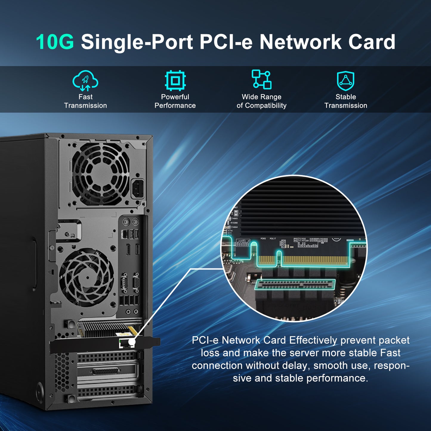 10Gb RJ45 PCI-E Network Card with X540 Controller, Single 10Gbe PCI-E NIC, Support Windows/Linux/ESX Servers