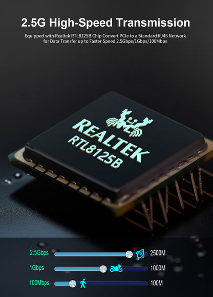2.5Gb PCIe Network Card, GiGaPlus 2500Mbps Ethernet Interface Adapter, with Realtek RTL8125B, Wake on LAN, 2.5G NIC Compliant Windows/Linux/MAC OS