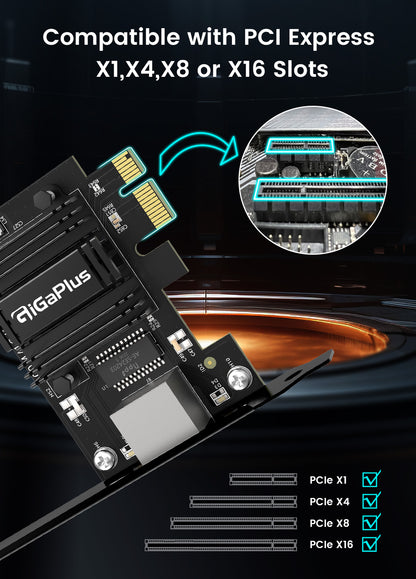 2.5Gb PCIe Network Card, GiGaPlus 2500Mbps Ethernet Interface Adapter, with Realtek RTL8125B, Wake on LAN, 2.5G NIC Compliant Windows/Linux/MAC OS