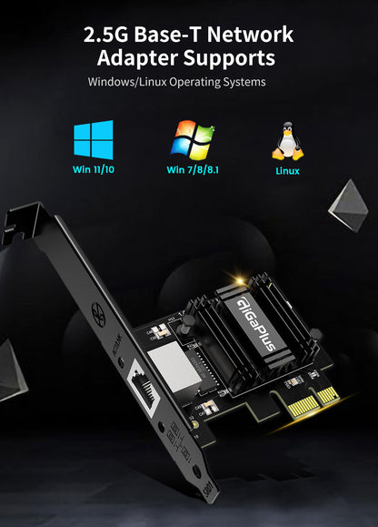 2.5Gb PCIe Network Card, GiGaPlus 2500Mbps Ethernet Interface Adapter, with Realtek RTL8125B, Wake on LAN, 2.5G NIC Compliant Windows/Linux/MAC OS