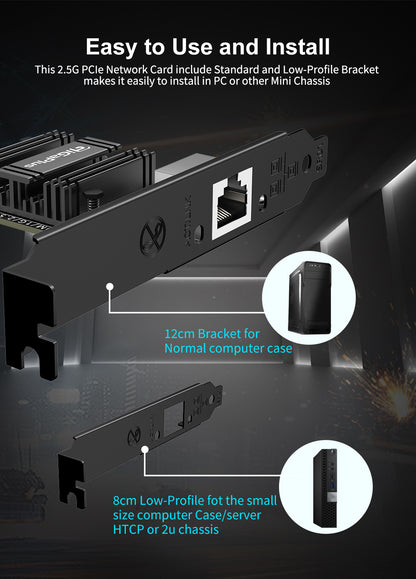 2.5Gb PCIe Network Card, GiGaPlus 2500Mbps Ethernet Interface Adapter, with Realtek RTL8125B, Wake on LAN, 2.5G NIC Compliant Windows/Linux/MAC OS